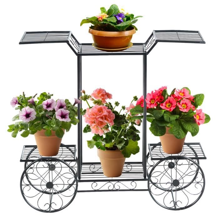 COSTWAY Etagère à Fleurs en Métal Support des Plante pour Jardin à 4 Niveaux 80 5 x 25 x 75CM Style Vintage en Forme de Chariot