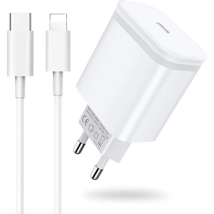 Chargeur USB C 20W avec Cable 2M, Prise Rapide Secteur USB- C Mural  Alimentation Adaptateur pour iPhone 13-13 Mini - 13 Pro[197]