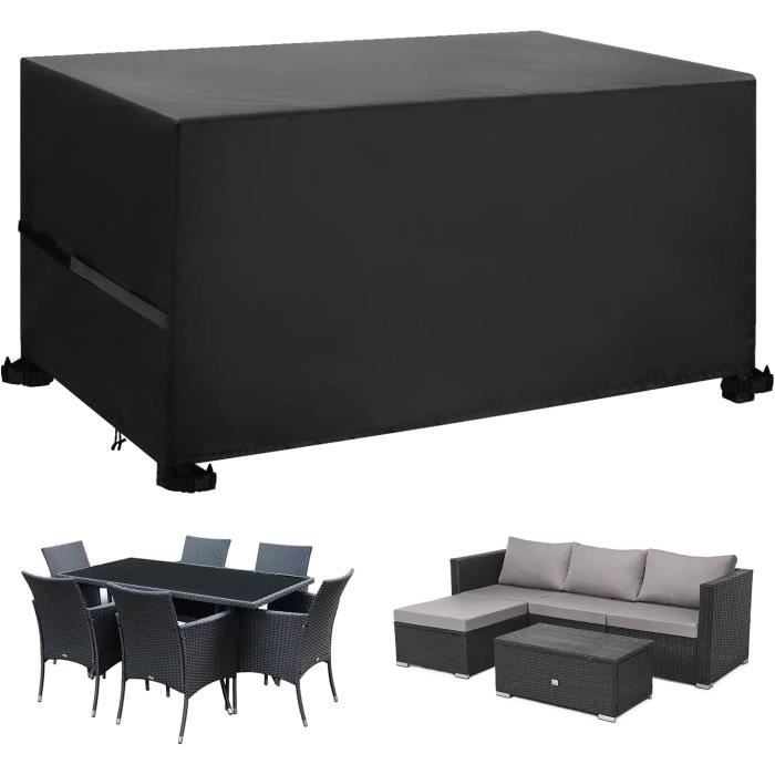 Housse De Table De Jardin Imperméable 215x71cm – Tissu Oxford 420D Anti-UV, Avec Crochets, Ronde Noire