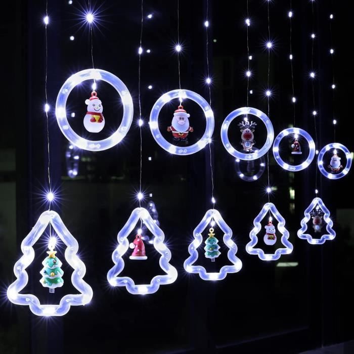 Rideau Lumineux Sapin De Noël Étoiles Avec Figurine, Led Guirlande Pour Fenêtre Intérieur, Balcon, Terrasse | Leroy Merlin