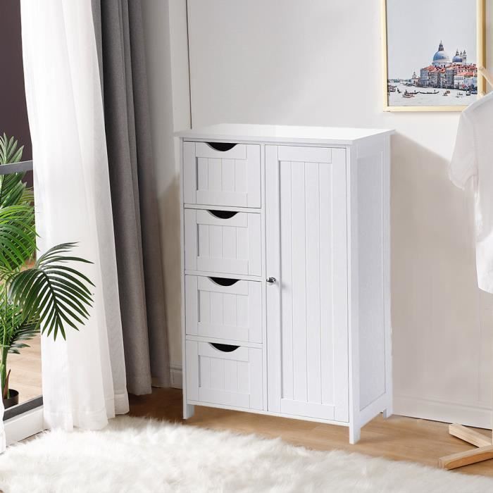 Meuble De Salle De Bain Avec 4 Tiroirs Et 1 Porte Grand Espace De Rangement Pour Salle A Manger Entree Salon 60 30 80cm Cdiscount Maison