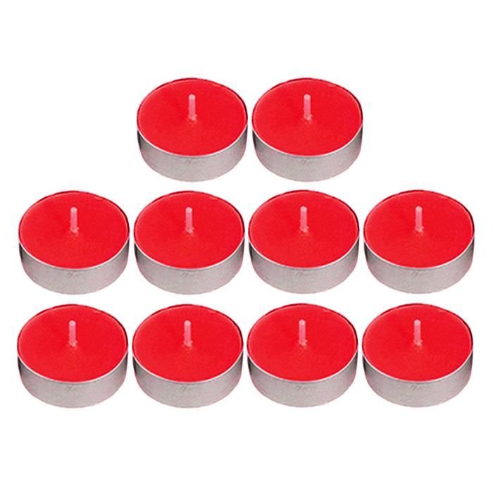 10pcs Bougies Chauffe-plat Rondes Sans Fumée Pour La Fête D'anniversaire  3.5x1cm Rouge