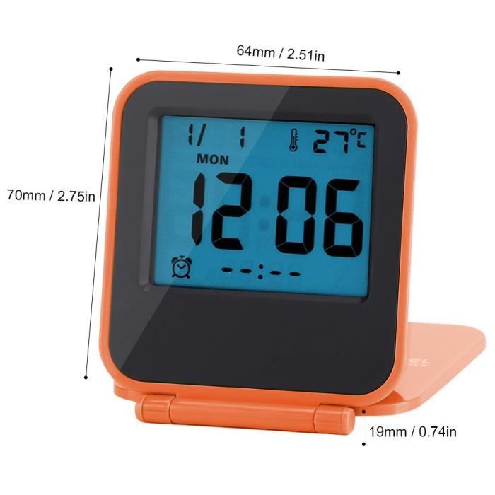 Réveil De Voyage Numérique Pliable – Grand écran LCD, Thermomètre, Calendrier, Minuterie (NEUF)