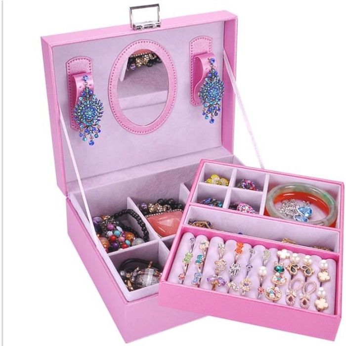 boîte à bijoux personnalisé pour petite fille, coffre de rangement à  bijoux, coffret de rangement bijoux, 28x17cm thème charlotte et rose  couleur rose