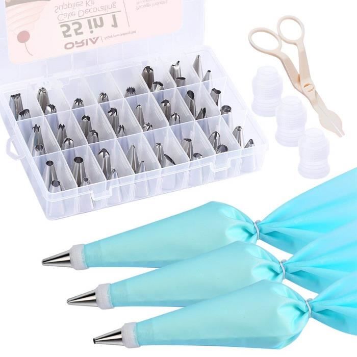 Set Poches à Douille 12 Pièces - Douilles Acier Inoxydable + Poche Coton Réutilisable - Décoration Pâtisserie