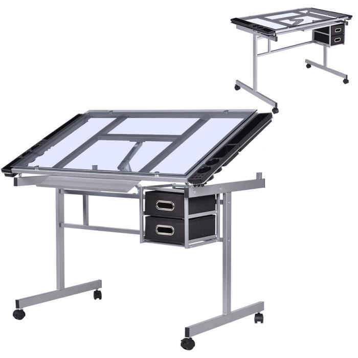 Table A Dessin Inclinable Table Bureau D Architecte Table En Verre A Roulettes Achat Vente Bureau Table A Dessin Inclinable T Cdiscount