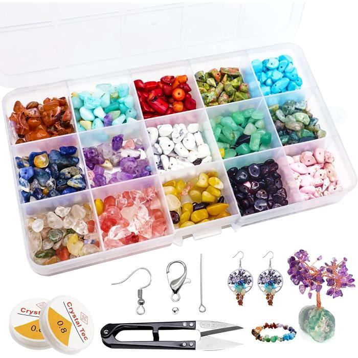 Kit Fabrication Bijoux,Naturelle Perles Pierre 15 couleurs perles kit  creation bijoux adulte avec Perles d'espacement et [124]