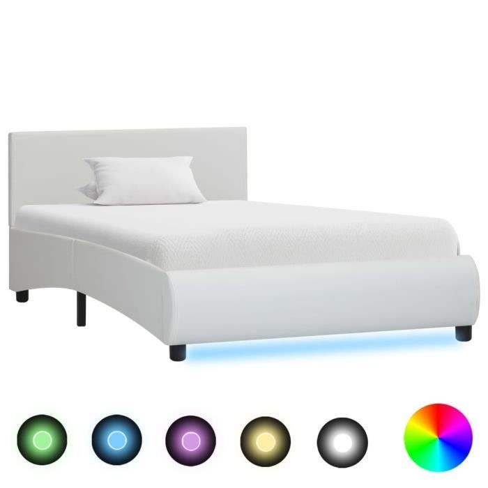 cadre de lit avec led blanc similicuir 90 x 200 cm - pop - market - haut de gamme®jceyts®