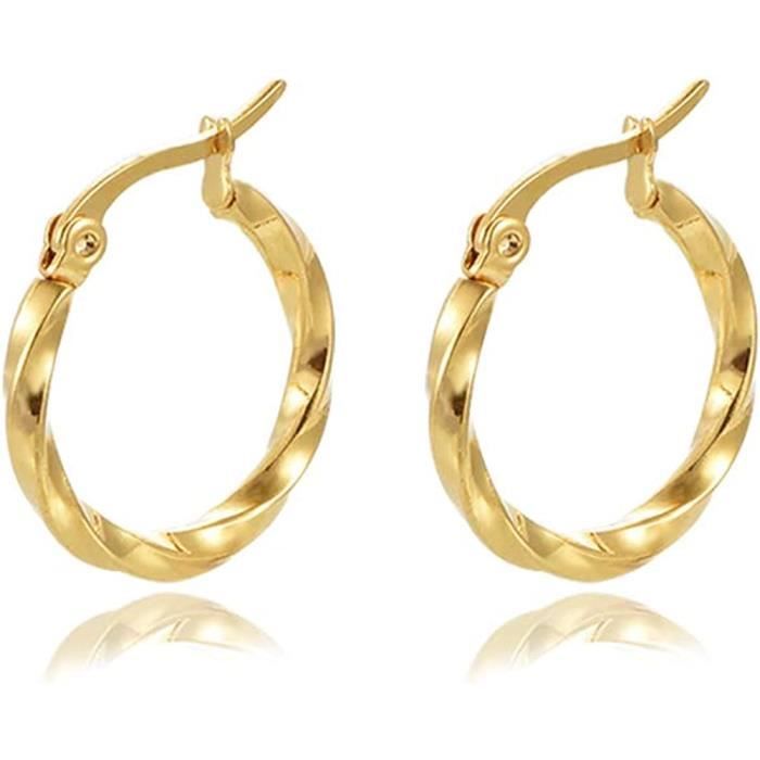 Boucles D’oreilles Torsadées En Or Jaune 14 Carats - Rondes - Fait Main En Italie - Neuf