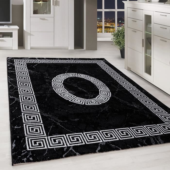 Bordure grecque de salon de designer moderne de tapis motifs gris noir tacheté [noir, 80x300 cm ]