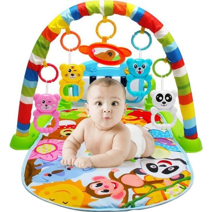 Tapis de jeu Tapis d'Eveil Bébé évolutif multifonction Musical avec Arches de Joues et piano à pédales dès la Naissance