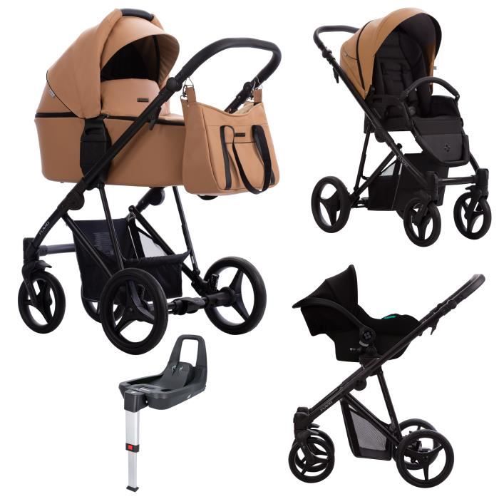 Bebetto Flavio PRO ISOFIX - Poussette 4 en 1 - Camel - Landau, poussette promenade, siège-auto i-Size Groupe 0+, base ISOFIX iQ.