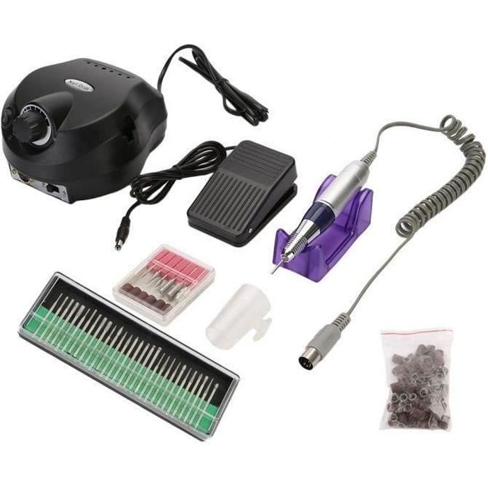 NOIR Kit Ponceuse à Ongles Polissoir Rond Appareil Electrique Nail Drill 30 000 RPM professionnel Prise EU pour Ongle Pied Manucure
