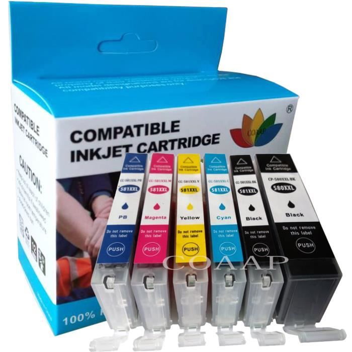 Cartouche d'encre 6PCS PGI580 CLI581 pour CANON 580 581 PIXMA TS6150 TS6151 TS8150 TS8151