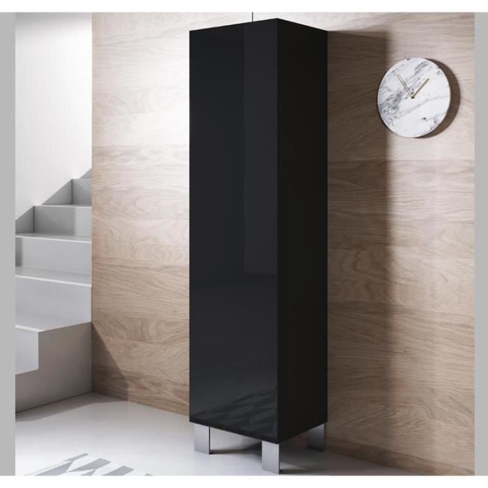 Armoire Murale 1 porte 40 x 177 x 29cm Noir Finition brillante 4 compartiments Pieds Alu Rangement LUKE V4 Armoire Murale 1 porte 40 x 177 x 29cm Noir Finition brillante 4 compartiments Pieds Alu Rangement LUKE V4