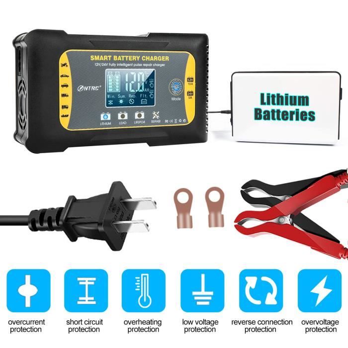Chargeur de Batterie Intelligent Portable 12V LCD Écran Réparation Batterie  Lithium Voiture Moto TYPE AU - Cdiscount Auto
