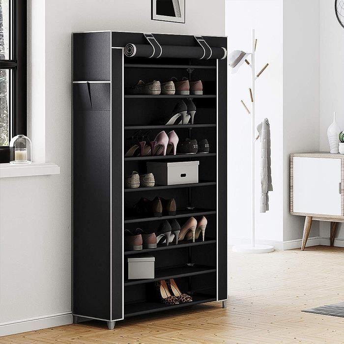 Etagère à chaussures classique en métal et non tissé Noir - 88 x 28 x 160cm