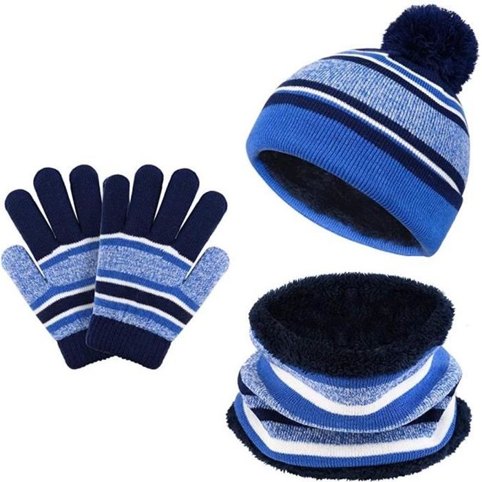 NLAND Ensemble Bonnet Écharpe Gant Fille Bonnet Enfant Hiver Tour