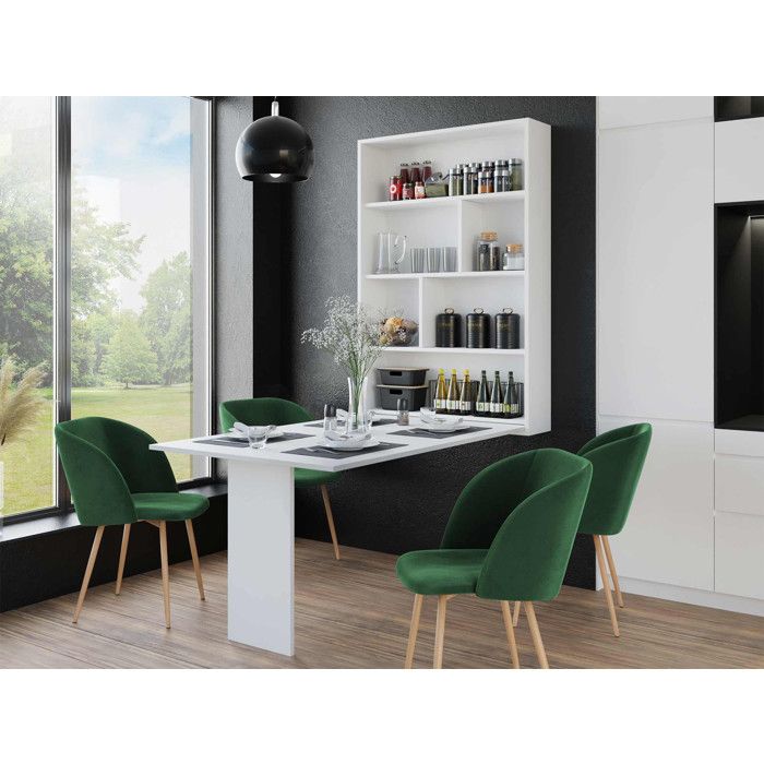 Mondrian - table murale rabattable avec rangements - 4 personnes - Blanc