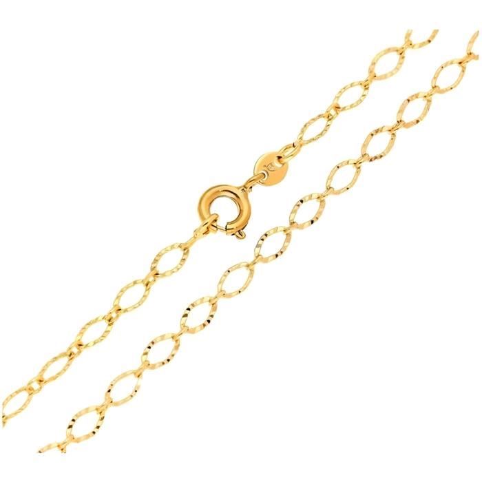 collier chaîne de cou maille ovale ciselée 45 cm x 3 or jaune 750 laminé*