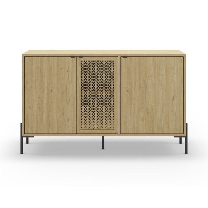 CALICOSY - Buffet 3 Portes et Pieds en Métal L120 cm - Inca - Bois clair