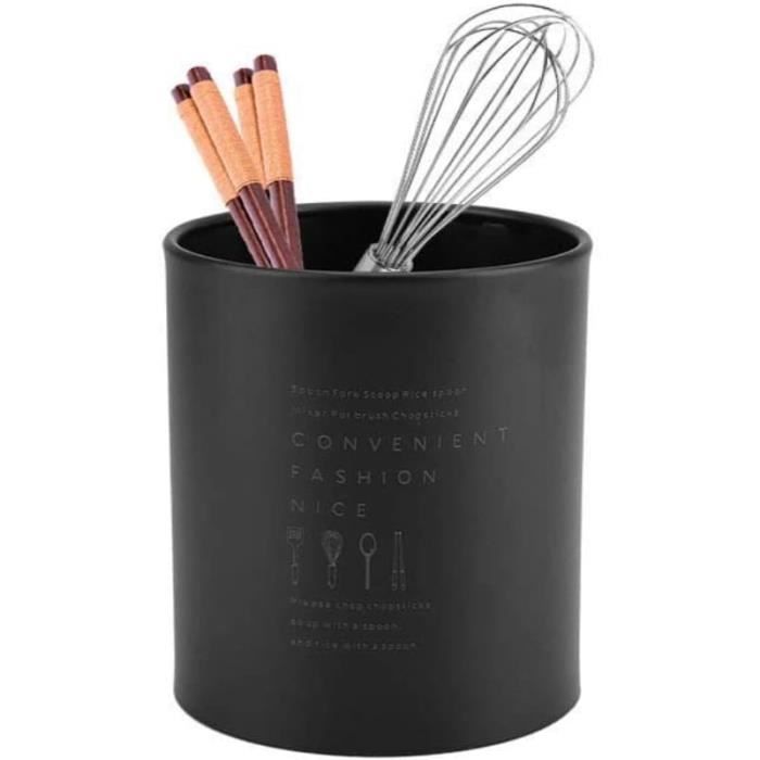 Porte-ustensiles En Céramique Noir - 16,3 Cm - Support élégant Pour Plan De Travail Ou Décoration - 6