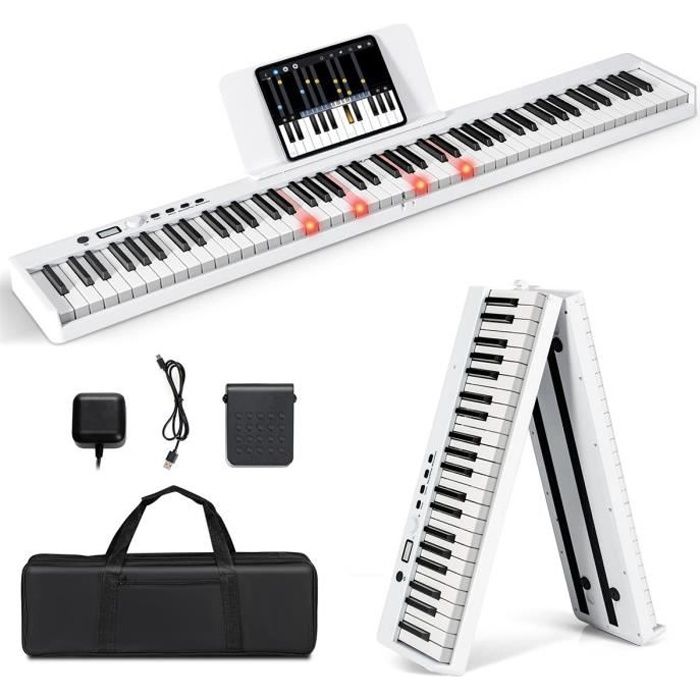 COSTWAY Clavier de Piano Electrique Pliable 88 Touches Sensibles Bluetooth  MIDI Haut-parleurs Doubles,Pédale de Sustain Débutants - Cdiscount  Instruments de musique