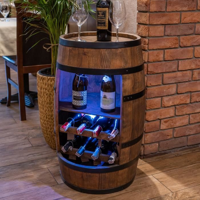 Creative Cooper Tonneau en bois LED avec étagère et casier à vin Meuble  Rangement Bouteille Alcool 80cm Wengé - Cdiscount Maison
