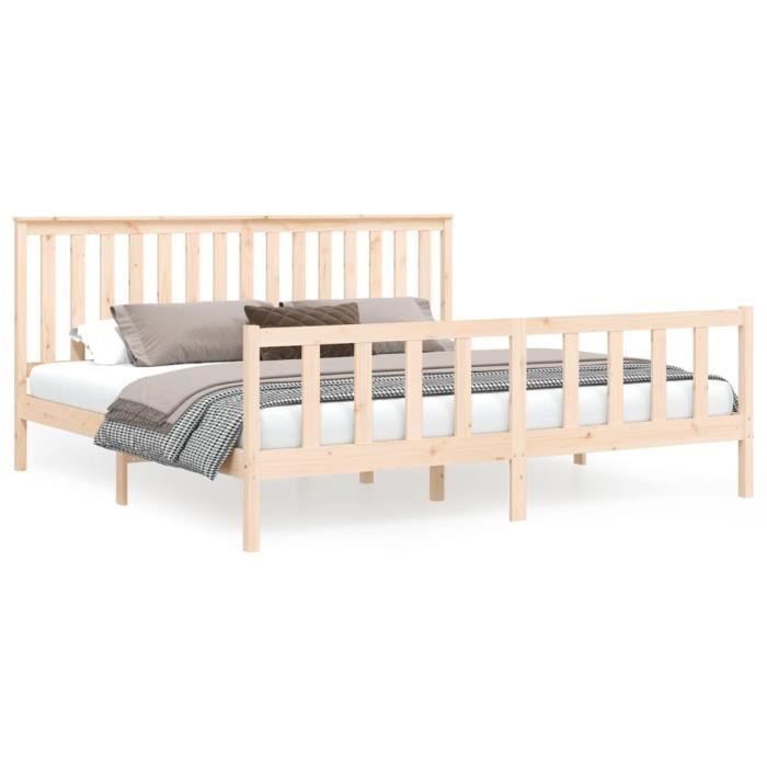 Cadre De Lit 180x200 Cm Super King – Bois De Pin Massif – Neuf