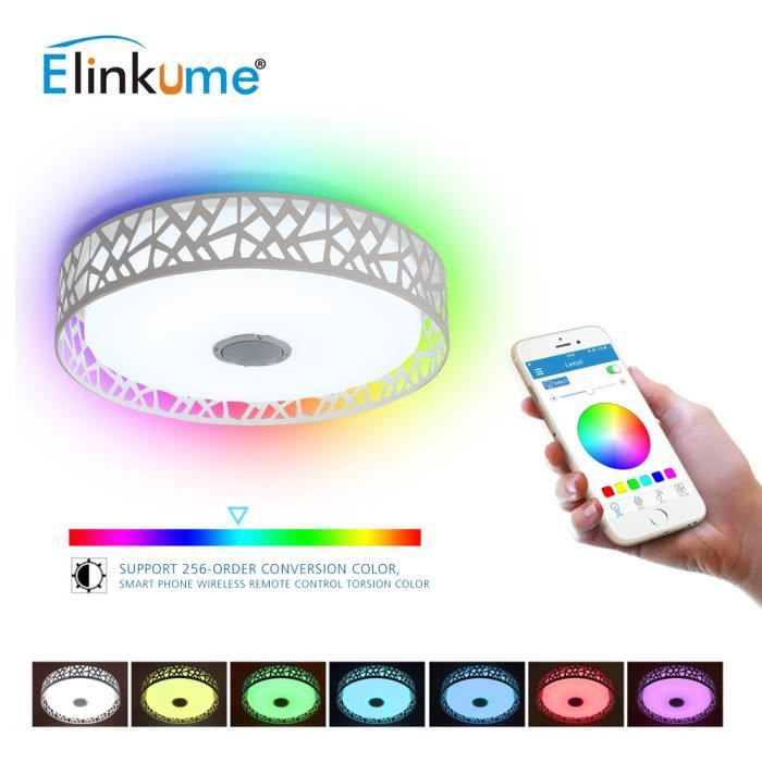 Elinkume Plafonnier A Led 36w Dimmable Bluetooth Musique Haut