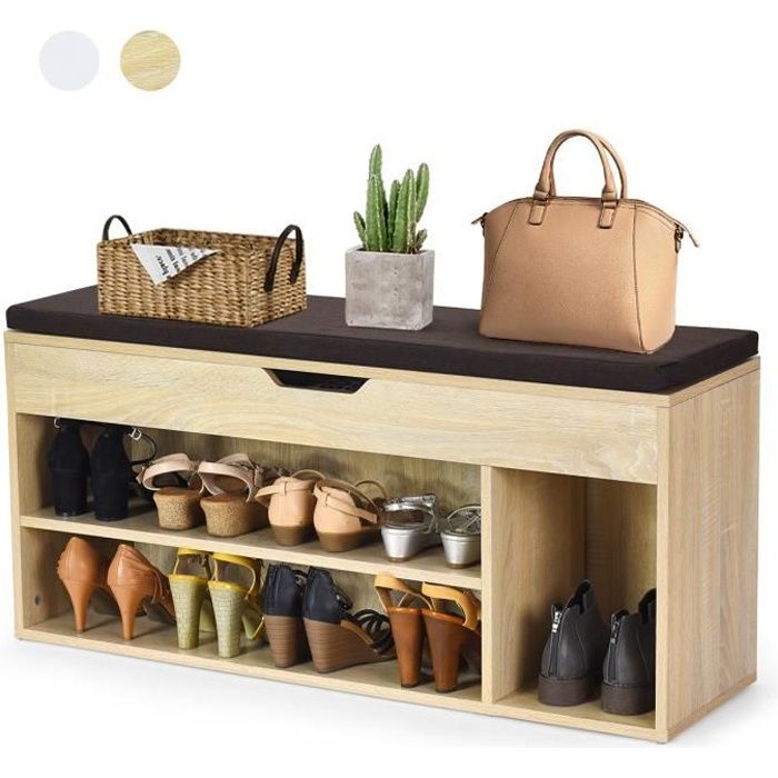 GIANTEX Banc à Chaussures avec Coussin Amovible 3 Étagère de Rangement et 1 Petit Compartiment 103 5X48X30 CM