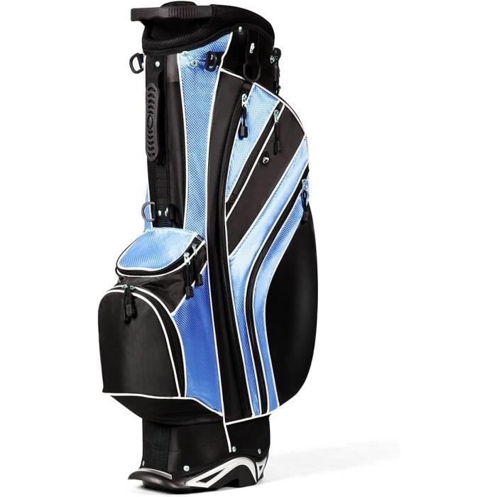 GOPLUS Sac de Golf Trépied, Sac de Golf Portable avec 5 Compartiments, 7 Poches et Sangle Réglable, Sac de Golf Léger, Noir+Bleu