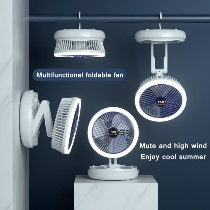 VRTYVEYBB Ventilateur Pliable USB Portable Multi-vitesses - Suspendu Ou Bureau - Blanc/Vert
