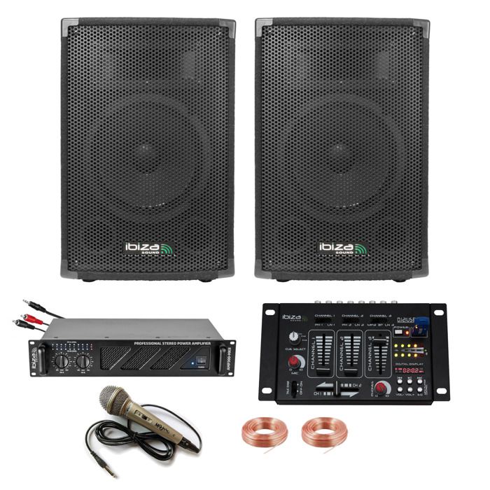 Pack Sono DJ Complet Ampli 1600W+ 2 Enceintes + Câbles