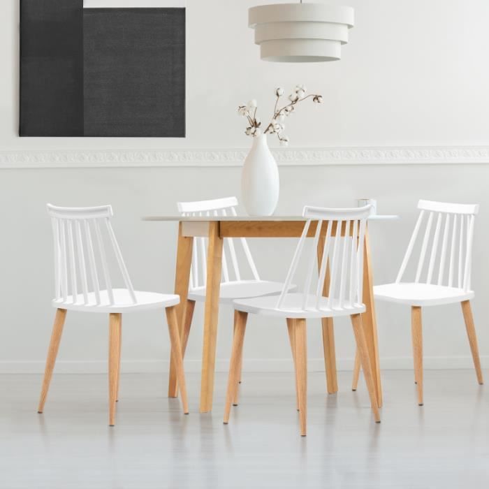 Lot de 4 chaises blanches LILY - IDMARKET - Style vintage - Pieds en métal - Sièges en polypropylène