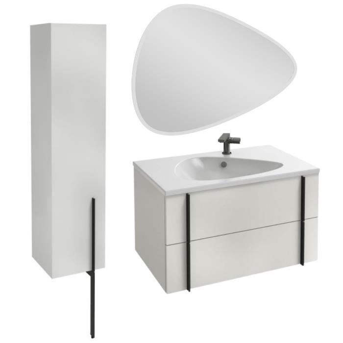 meuble lavabo simple vasque 80 cm jacob delafon nouvelle vague blanc brillant + colonne de salle de bain version gauche + miroir