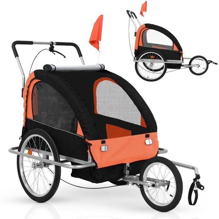 Jago® Remorque Vélo Enfants - 2 Places, Ceinture de Sécurité 5 Points, Pliable, Noir-Rouge - Poussette, Jogger Biplace, Animal