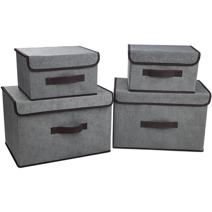 Boîte de rangement en tissu gris rigide et pliable avec couvercle- 25x35x45  - ON RANGE TOUT