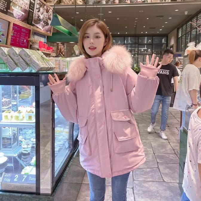 Manteau Femme mi long Nouvelle arrivee Mode Garder au chaud collier de fourrure Plus velours Rose LZ Rose Cdiscount Pret a Porter