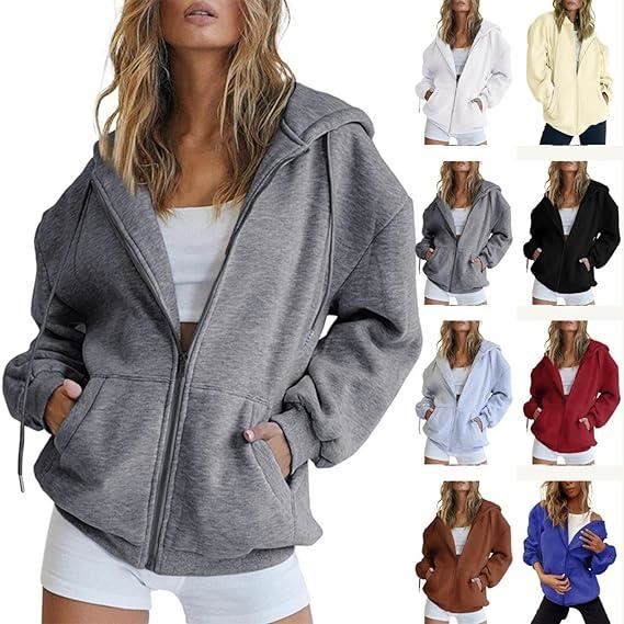 Sweat a Capuche Zippe pour Femmes Vetements Mignon Automne Casual Veste a Cordon De Serrage avec Poches Gris Gris Cdiscount Pret a Porter