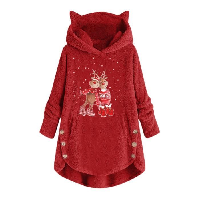Pull Noel Femme Sous a Capuche Femme Hoodie Sherpa Hiver Chaud