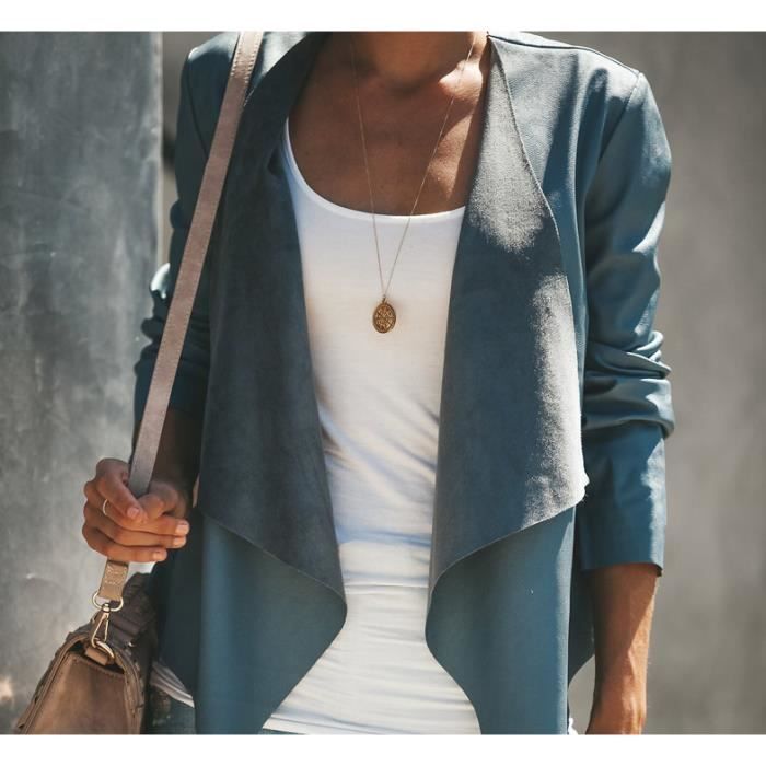 Gilet asym trique femme bleu pas cher cuir simili Veste d t