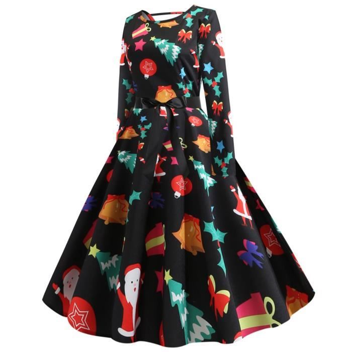 Robe Imprimee De Noel Vintage Pour Femme Robe A Manches Longues Pour Femme Robe De Noel Noir Xxxl Noir Achat Vente Robe Cdiscount