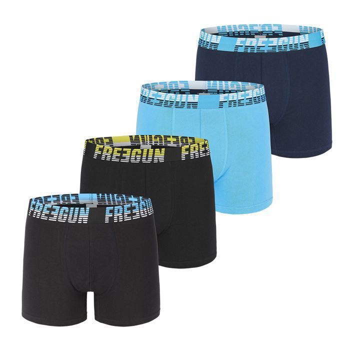 Boxers homme en coton FREEGUN Lot de 4 Confort et stretch Ceinture large Bleu Cdiscount Pret a Porter