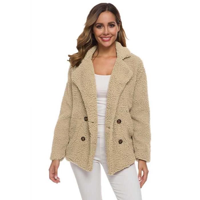 Grande taille Femmes Manteau De Laine d'agneau Automne Hiver Style Court Manteau #Kaki Kaki 