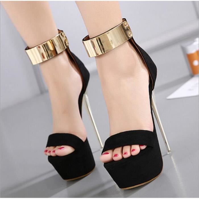 Sandales talons ECELEN Noir Cuir 16 cm de hauteur de