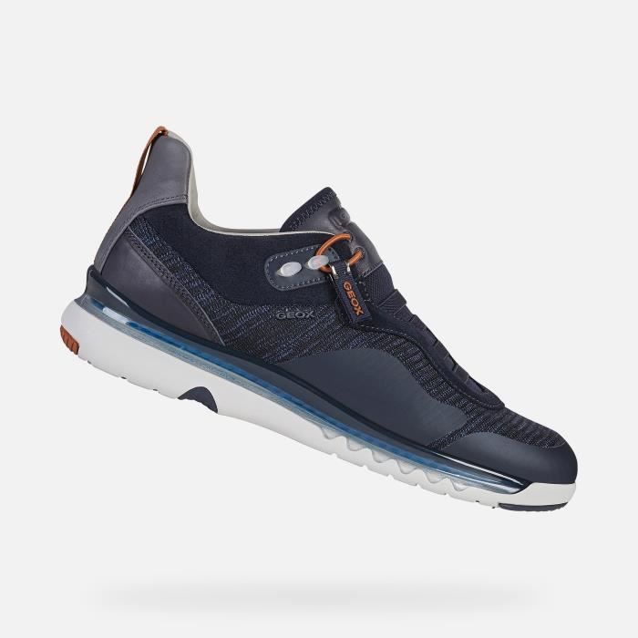 Baskets basses U LEVITA Homme - GEOX - Cuir - Bleu marine - A élastique - Plat