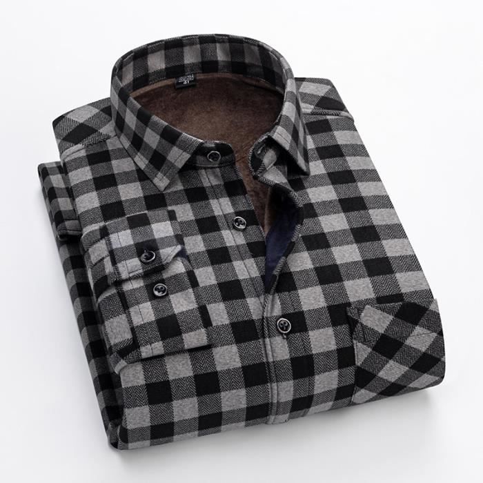 Chemise Chaude Homme Carreaux Hiver Doubl e Polaire Manches