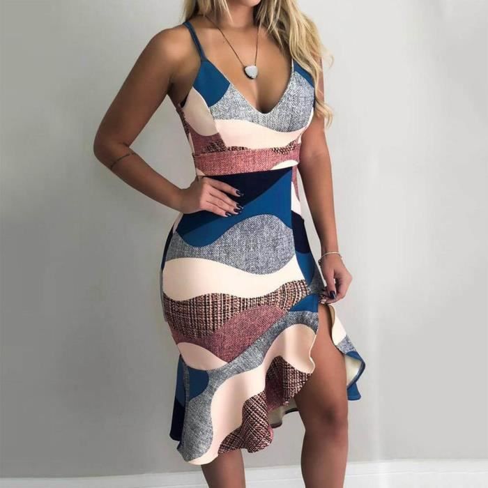 Robe longue femme multicolore dos nu sans manches main image 1