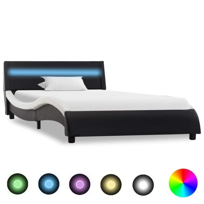 Lit adulte avec LED contemporain - Structure de lit Cadre de lit Noir et blanc Similicuir 120x200 cm